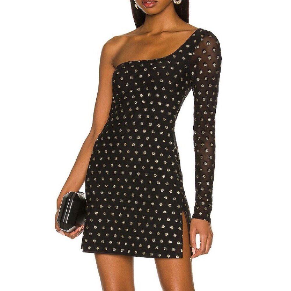 New Lovers and Friends one sleeved black and gold dress small